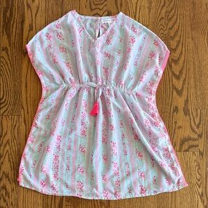 Striped Floral Coverup with Pink Tassel